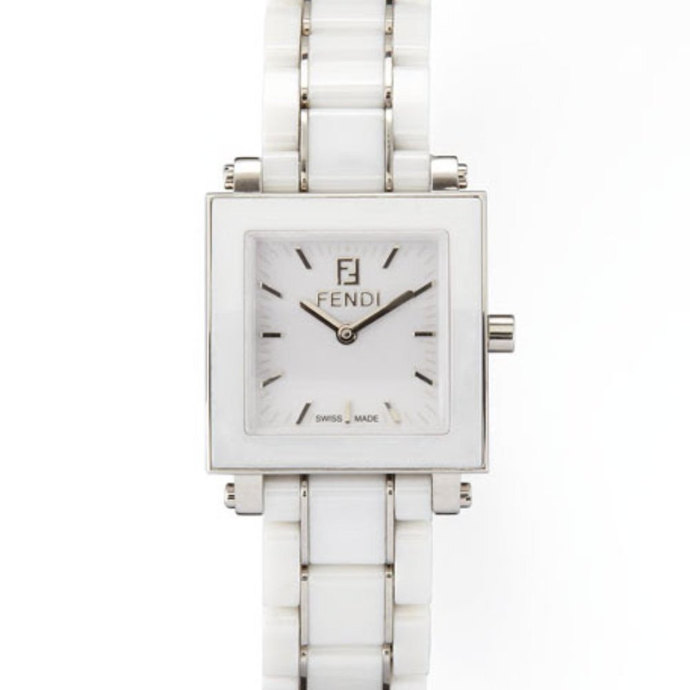 Fendi Square Ceramic White Watch, Stainless Steel